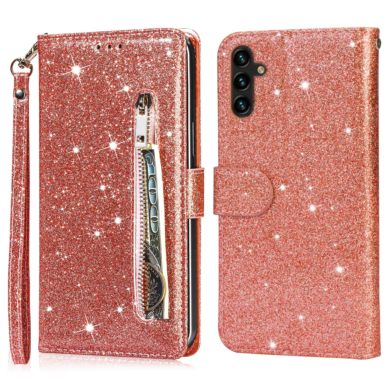 For Samsung Galaxy S23 FE Case Zipper Pocket Glitter Leather Phone Cover For Samsung Galaxy S23 FE Case Zipper Pocket Glitter Leather Phone Cover